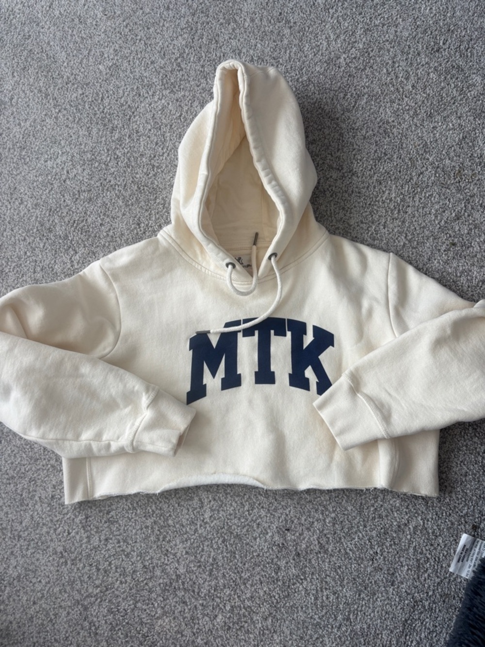 MTK Women's Cream Cropped Hoodie with Navy Logo